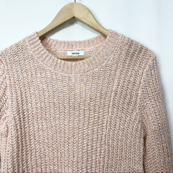 NWT-Kensie Oversized Peach Marl Knotted crew neck Sweater XS - Picture 2 of 6